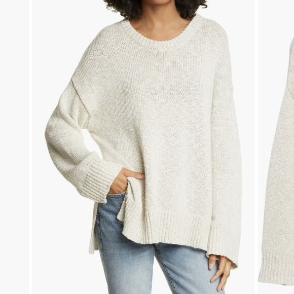 Jenni Kayne Cotton Linen Blend Crewneck Boyfriend Sweater In Ivory Size S - Picture 1 of 13